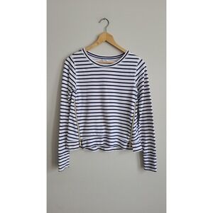 Stella & Dot Navy White Striped Long Sleeve Side Zip Top Small Gold Zippers